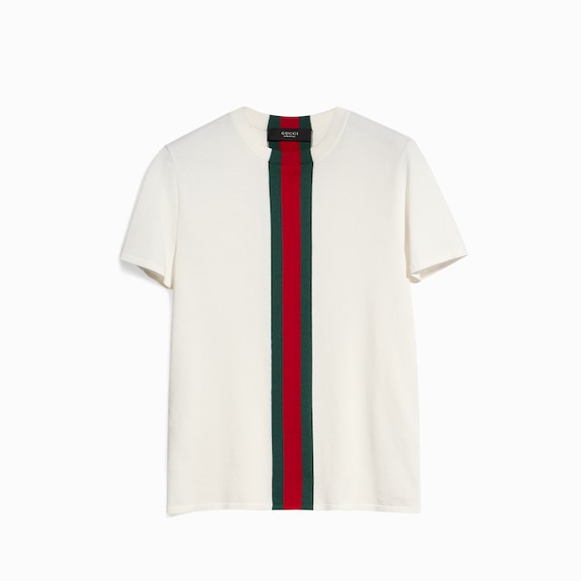 ウェブ インターシャ付き コットン ニット Tシャツ