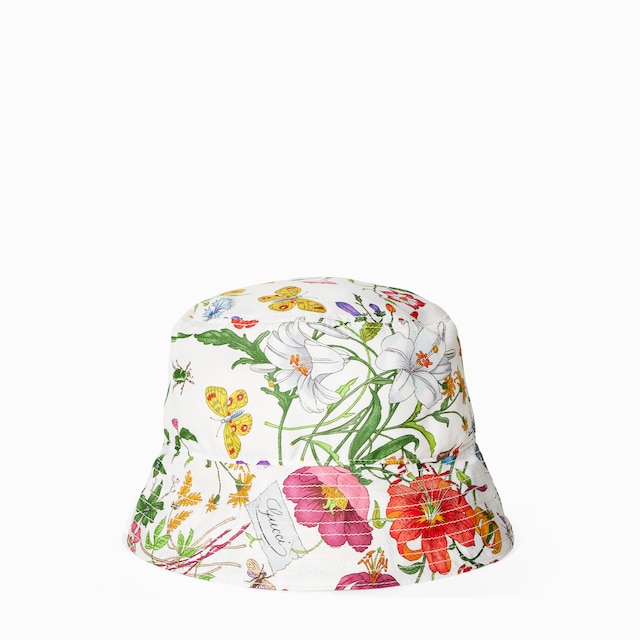Printed silk twill bucket hat