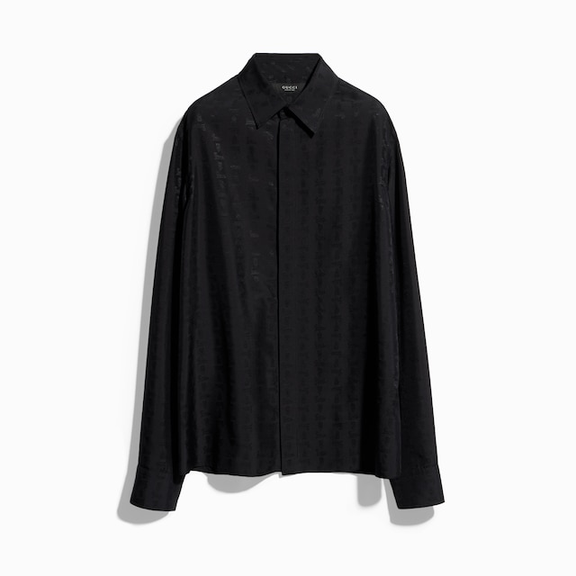 Silk habotai shirt with jacquard detail