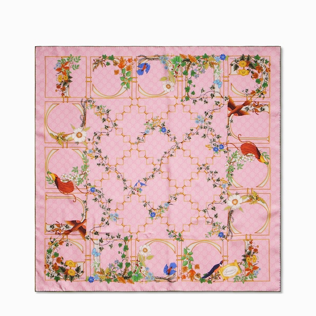Printed GG silk twill carré