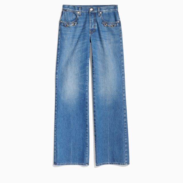 Bootcut cotton denim pants with Horsebit