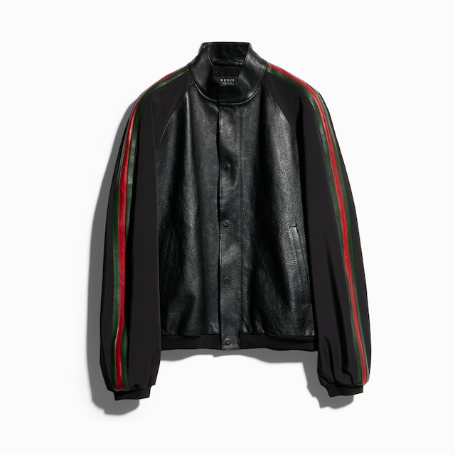 Blouson aviateur en cuir avec bande Web