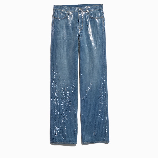Cotton denim pants with sequins embroidery
