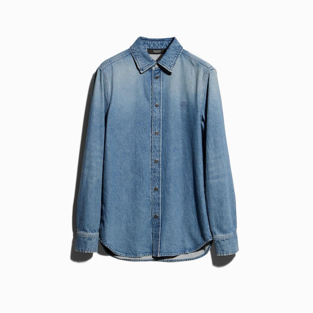 Cotton denim shirt with embroidery