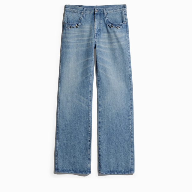 Flared denim pants with Horsebit