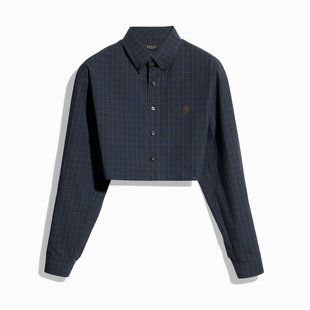 Cropped checked cotton poplin shirt