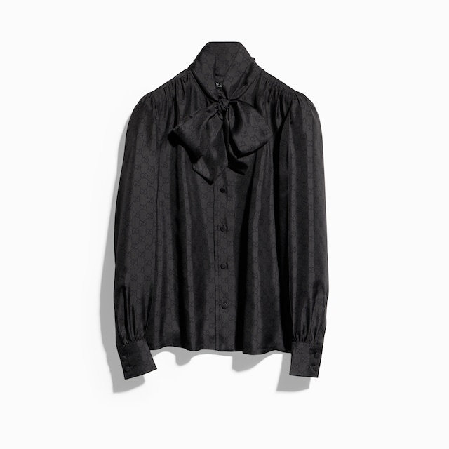 Chemise en twill de soie imprimé avec nœud