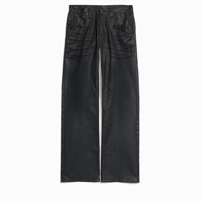 Flared coated cotton twill denim pants