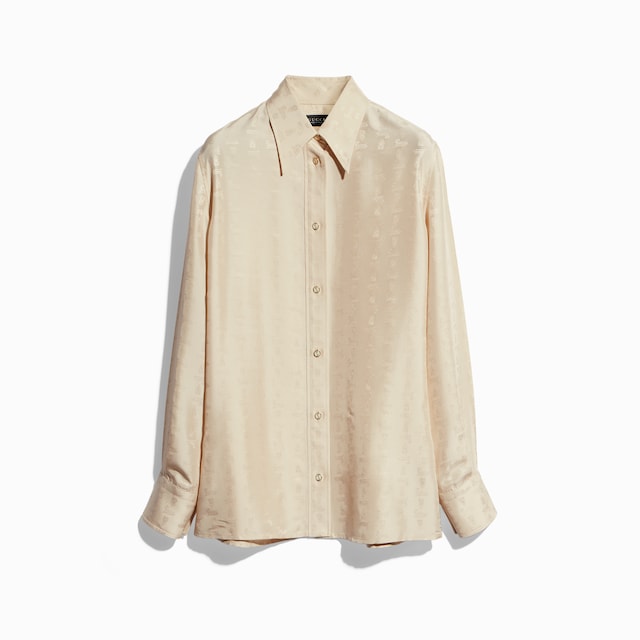 Camisa jacquard de seda habotai con Insignia Gucci