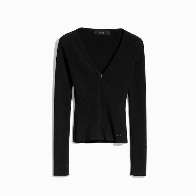 Rib viscose top zip cardigan