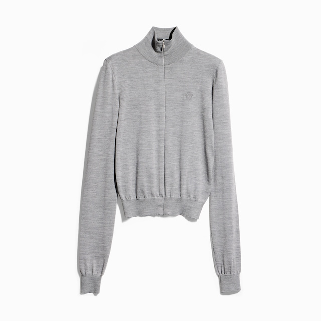 Silk wool zip jacket with embroidery