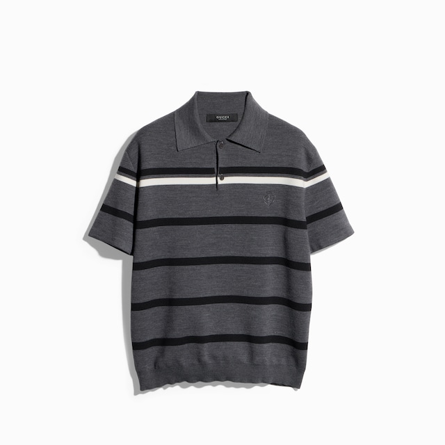 Striped wool polo shirt with embroidery
