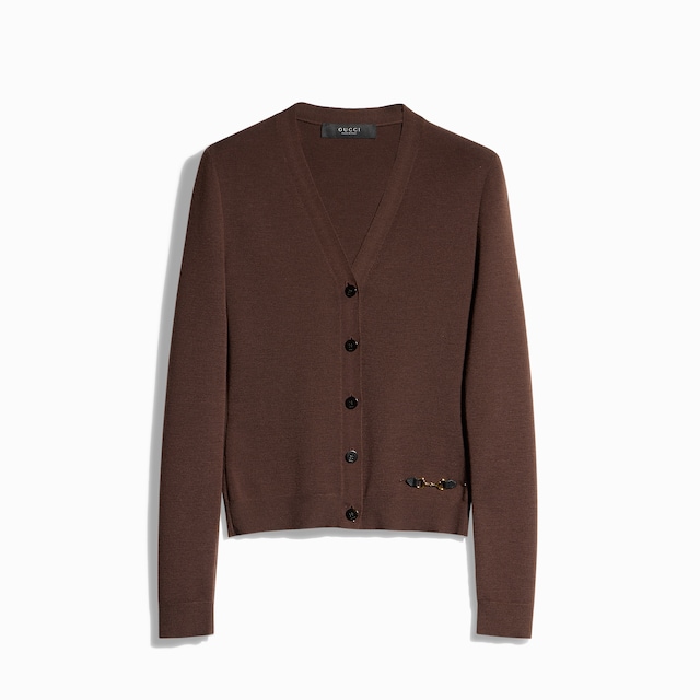 Fine rib knit wool cardigan with Horsebit