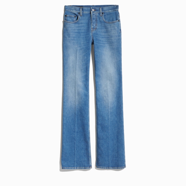 Petite fit straight cotton denim pants