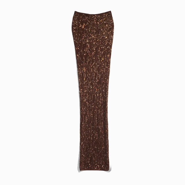 Stretch knit silk lace skirt with crystals