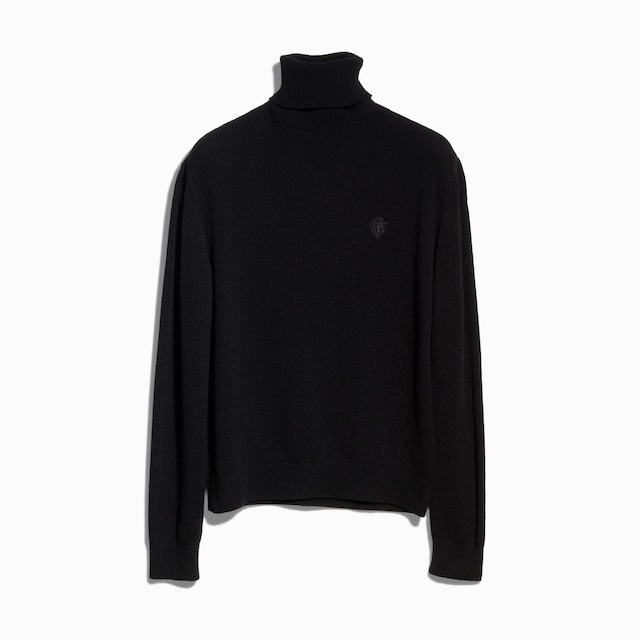 Knit cashmere turtleneck with embroidery