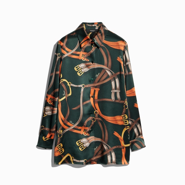 Camisa de satén de seda con estampado