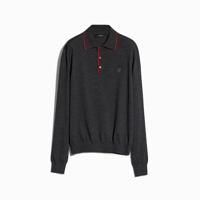 Fine wool knit polo shirt