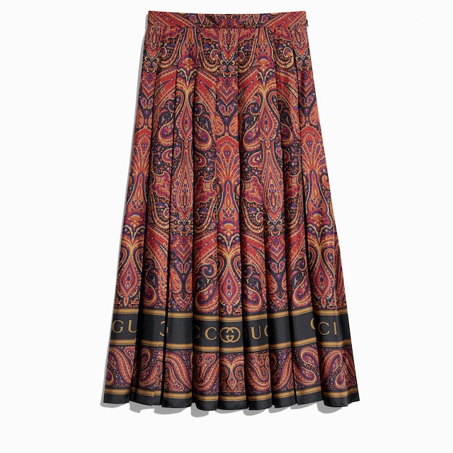 Printed silk twill skirt