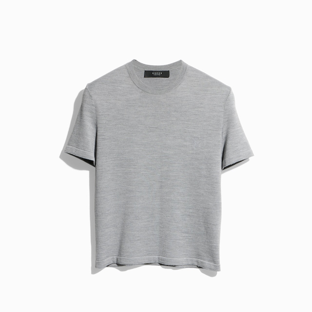 Cropped knit wool silk blend T-shirt