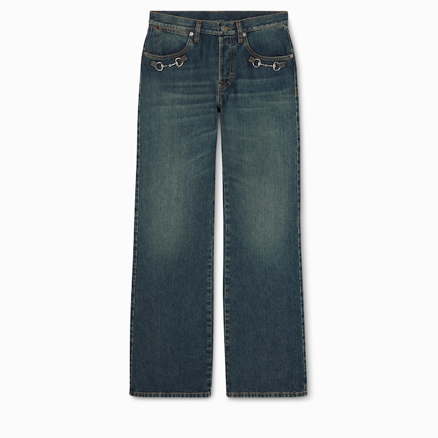 Cotton denim pants with Horsebit