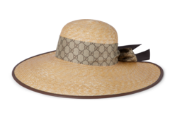 Cappello a falda larga in paglia con fiocco GG