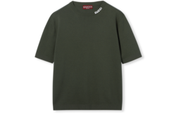 Silk cotton knit T-shirt with intarsia