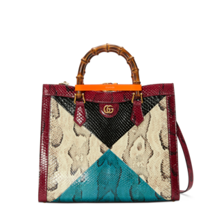 Gucci Diana系列中号蟒蛇皮竹节托特包
