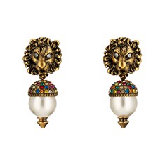 Boucles d'oreilles tête de lion à perle