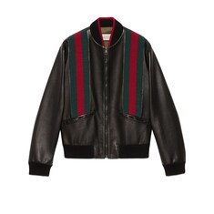 Blouson aviateur en cuir avec bande Web