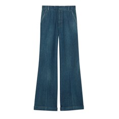 Marble washed denim flare pant