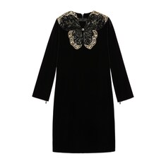 Short velvet dress with sequin butterfly