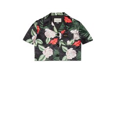 Hawaiian print silk cropped jacket