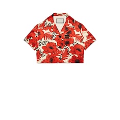 Poppies print silk cropped jacket