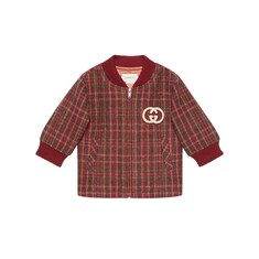 Baby check wool jacket with Interlocking G