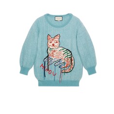 Mohair sweater with cat intarsia
