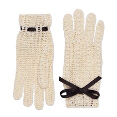Crochet gloves with satin bow