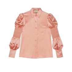 Silk satin shirt with puff sleeves