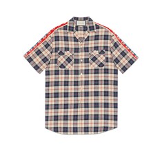 Check cotton linen oversize bowling shirt
