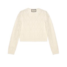 Kurzer Pullover aus Wolle mit GG Lochstickerei