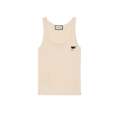 Rib cotton tank top with cat patch