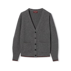 Cardigan in lana feltrata a coste con Web