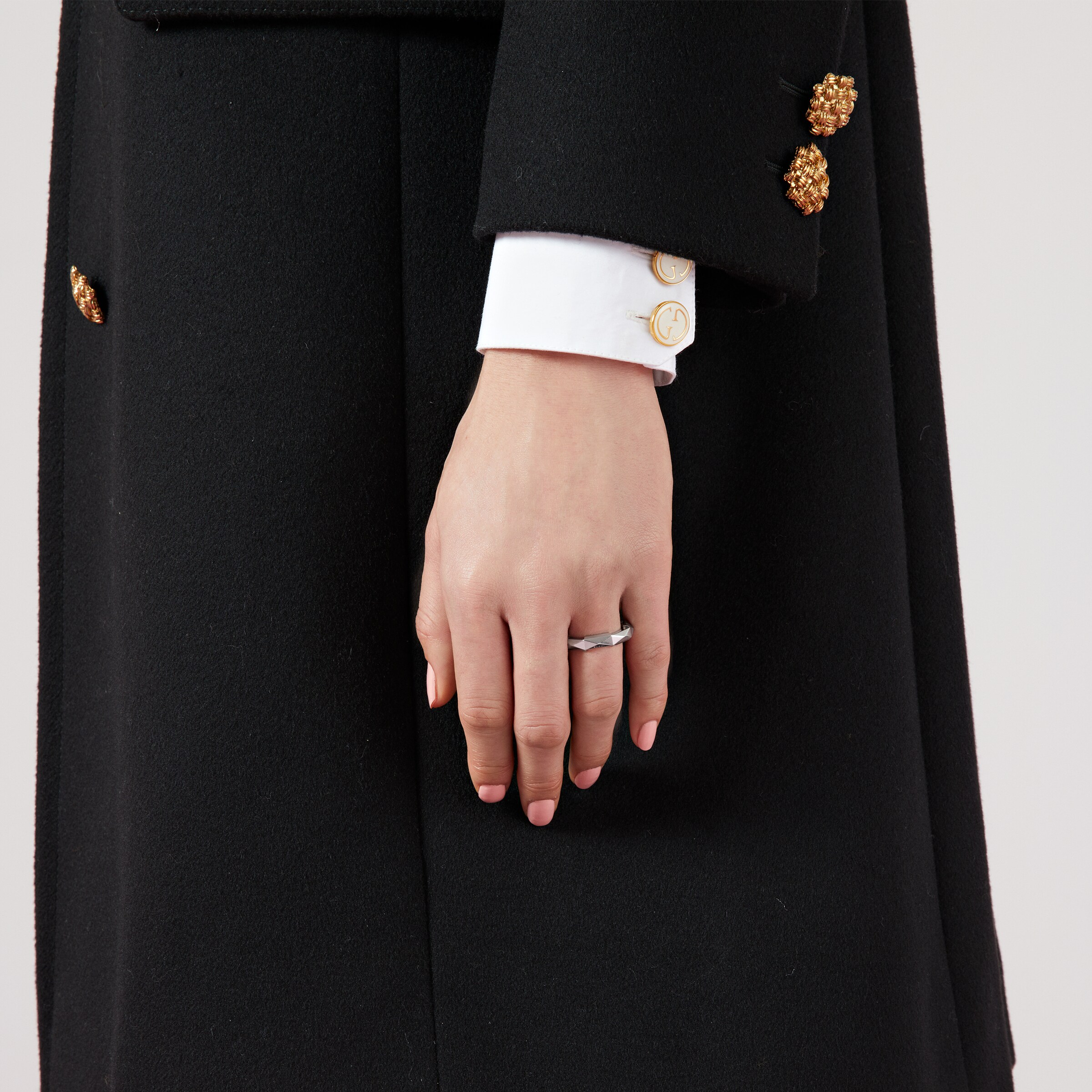 Gucci Link To Love Studded Ring In White Gold