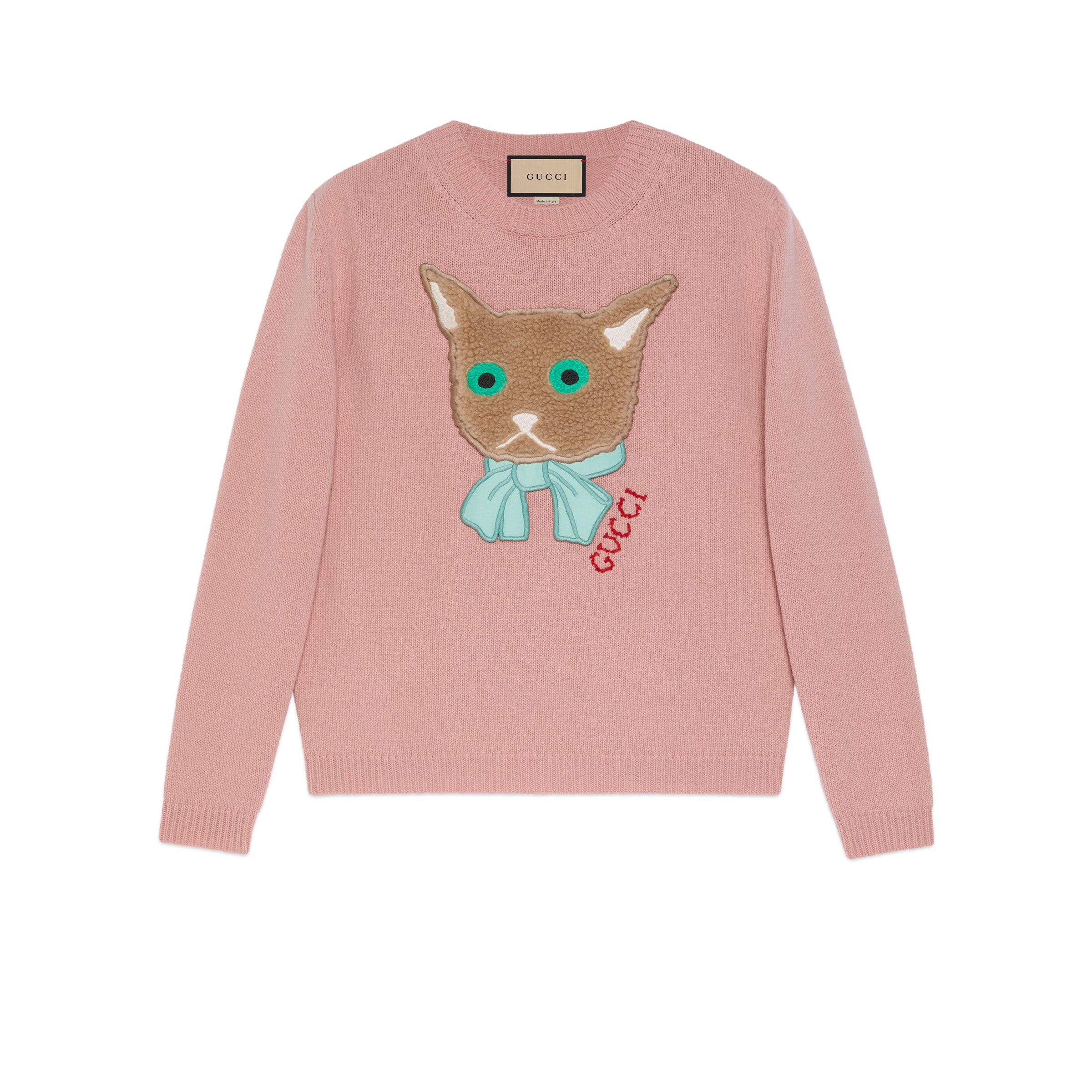 GUCCI WOOL JUMPER WITH GUCCI CAT PATCH