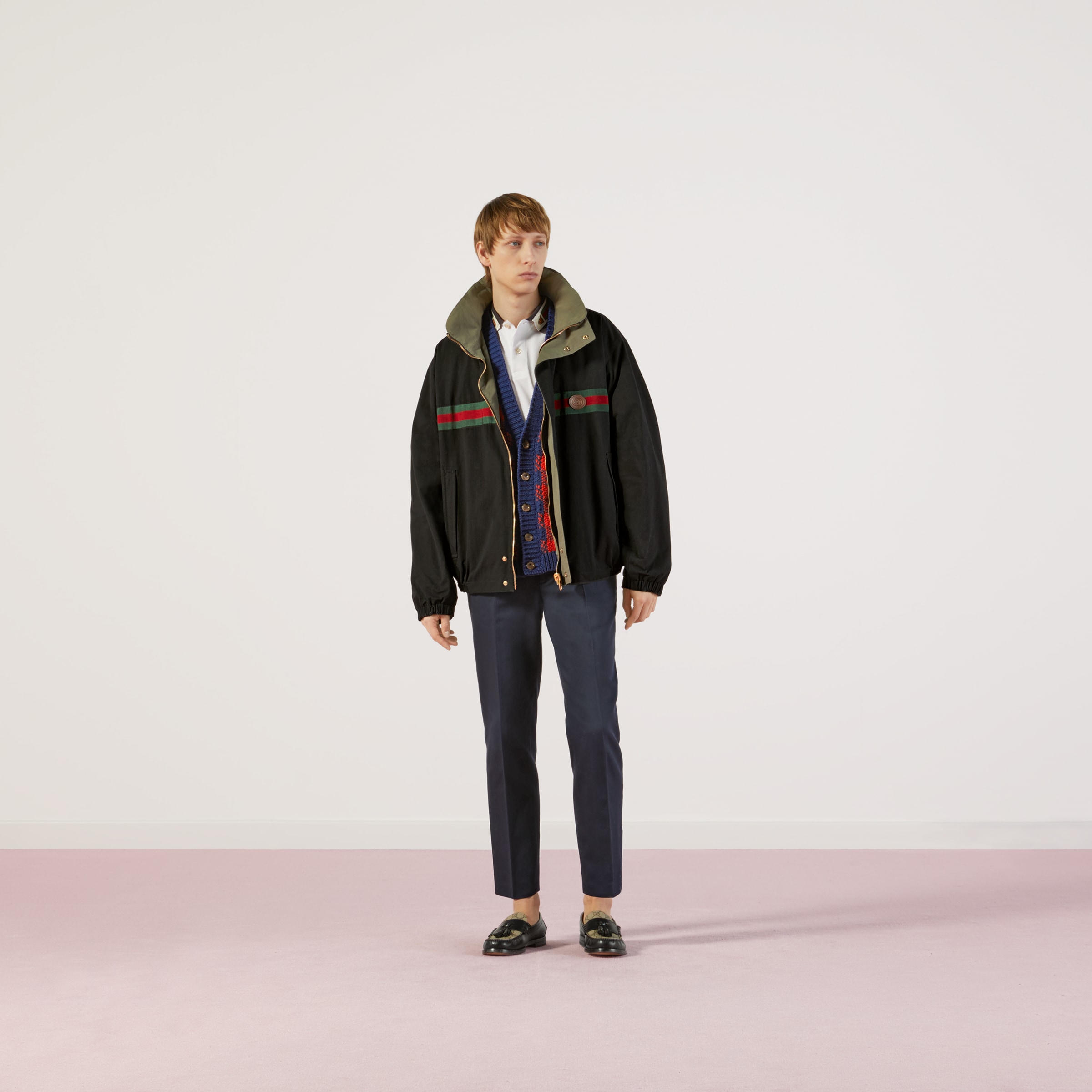 Gucci Men Cotton Twill Trousers With Web Detail In Blue