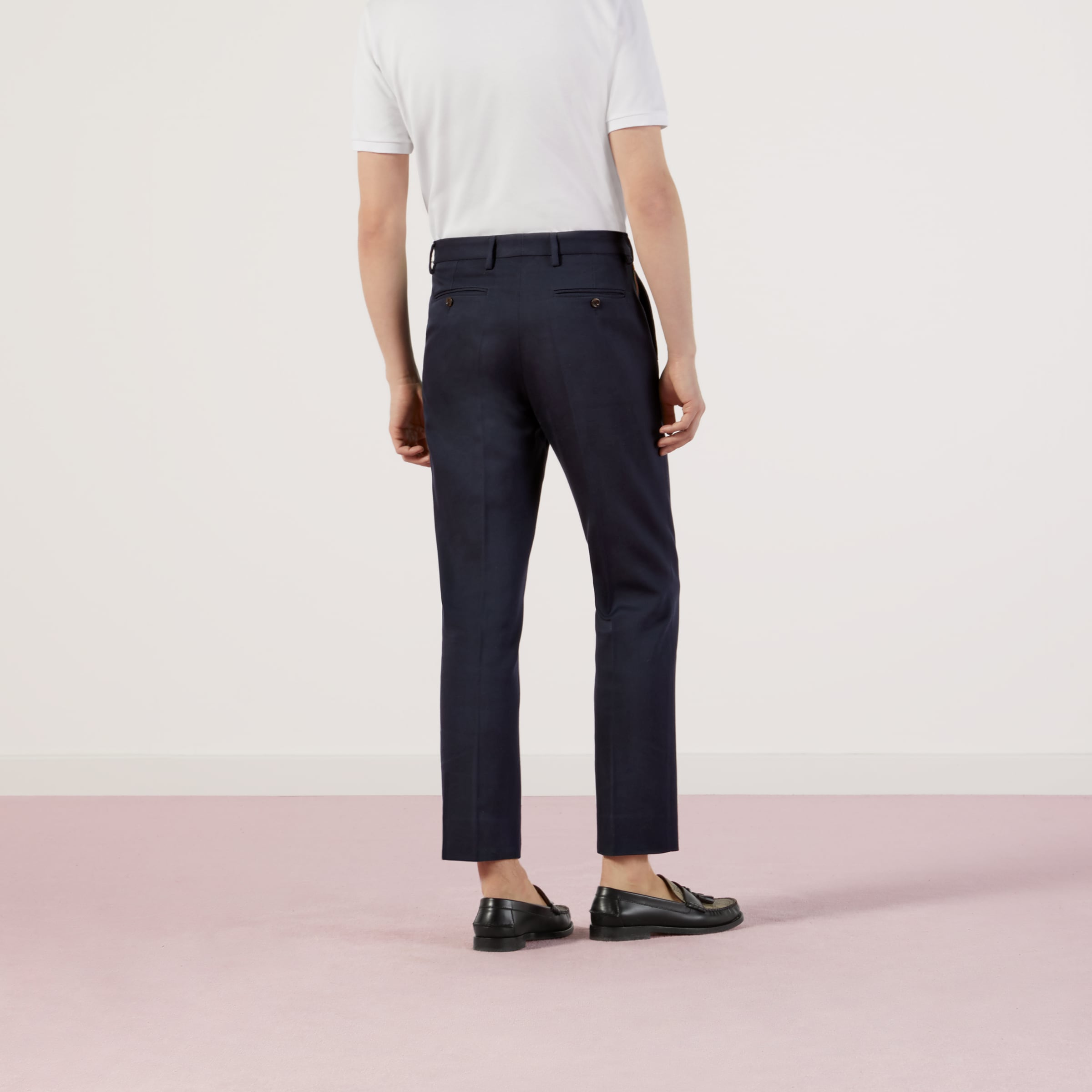 Gucci Men Cotton Twill Trousers With Web Detail In Blue