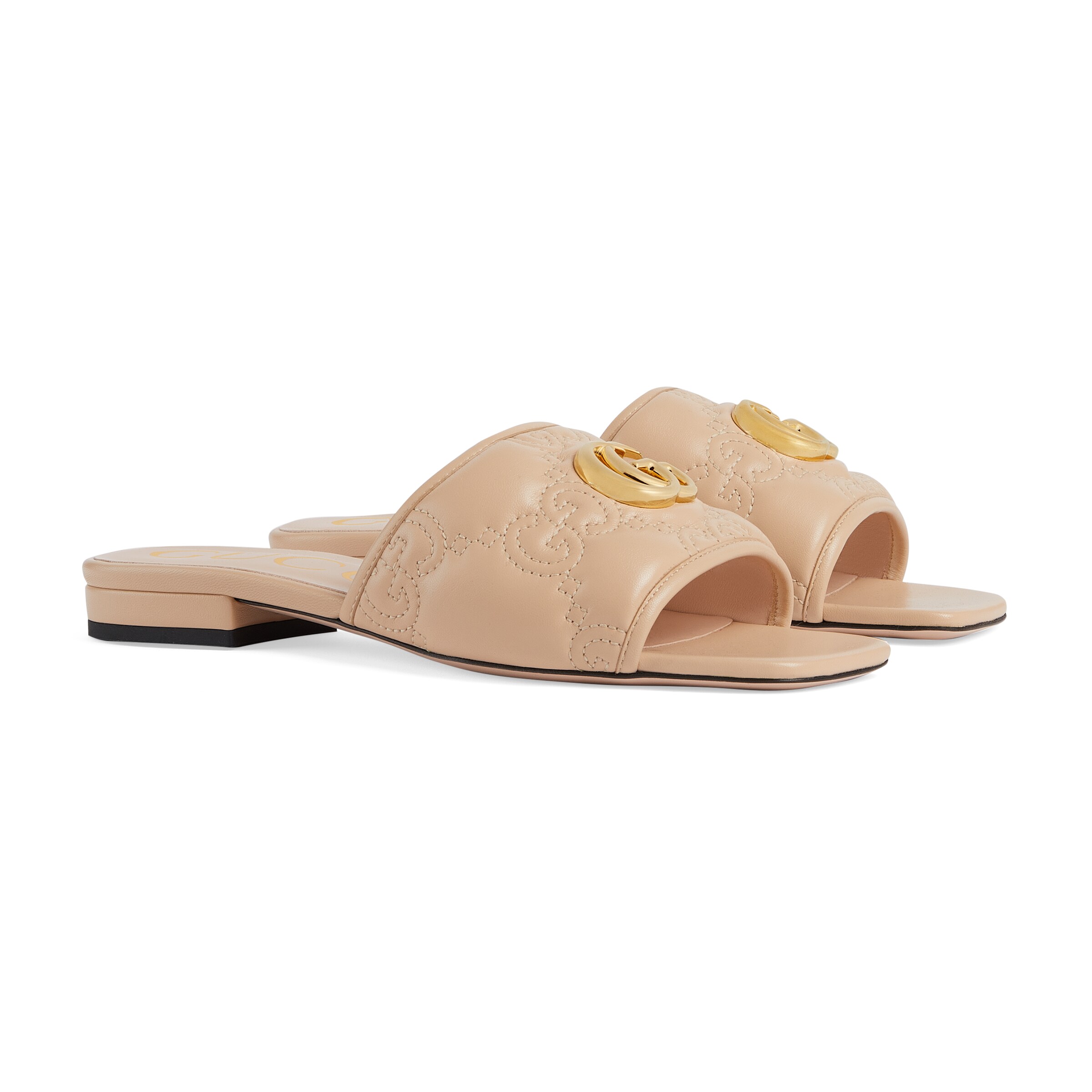 Gucci Gg Matelassã© Leather Slide Sandals In Beige | ModeSens