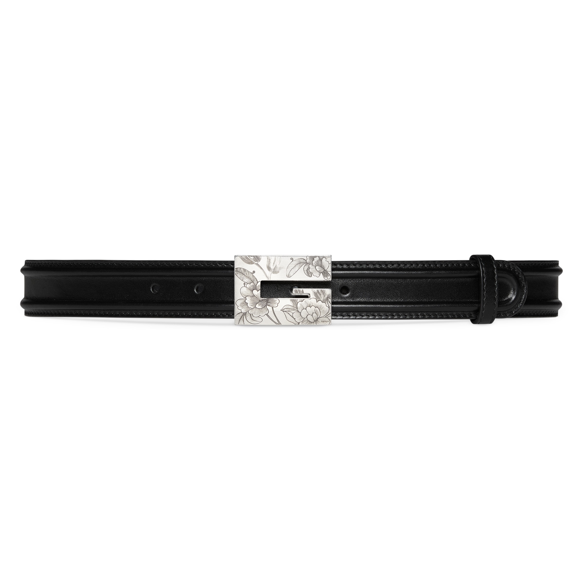 Gucci Thin Belt With Engraved Square G Buckle In Bordeaux | ModeSens 