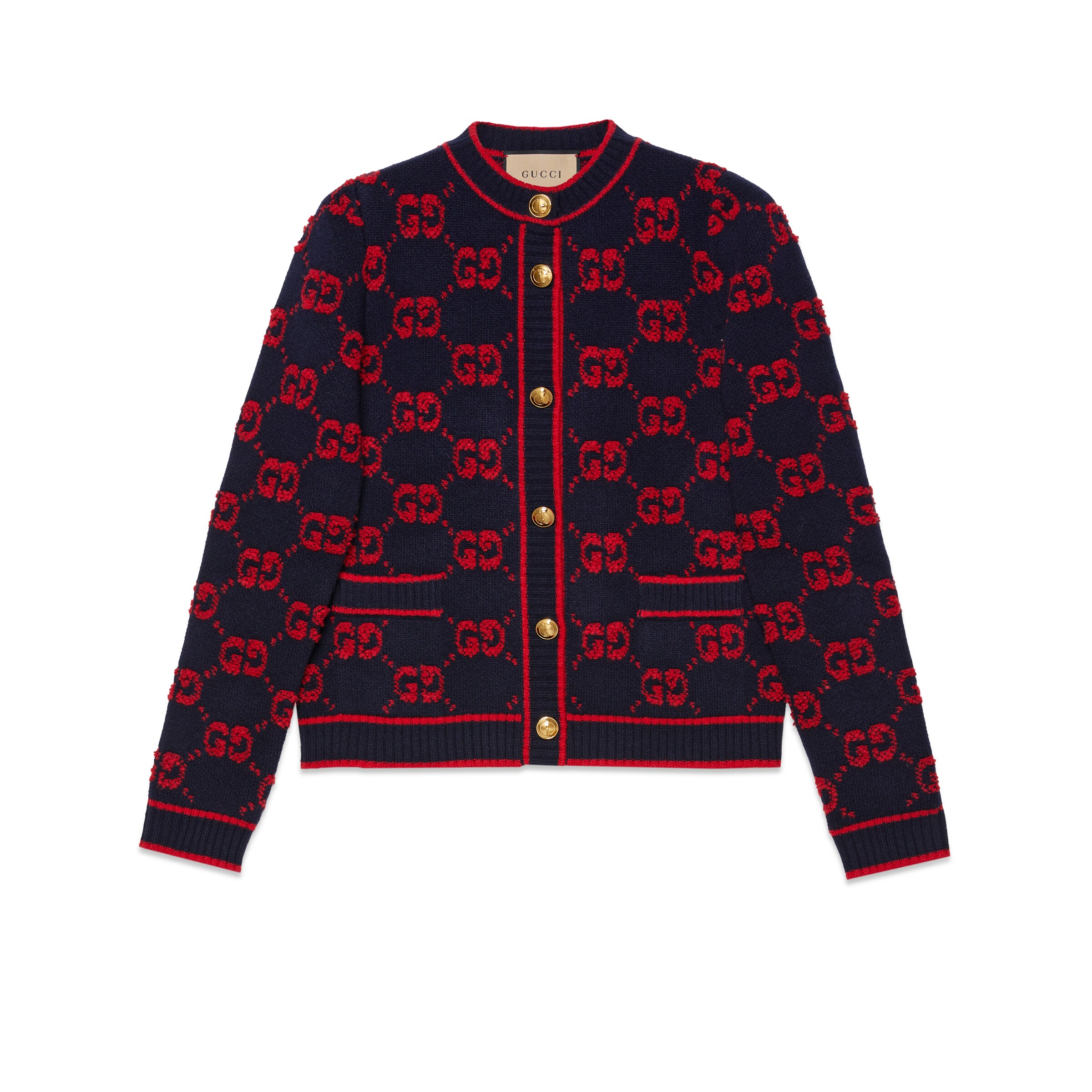 Gucci Gg Jacquard Wool Bouclé Cardigan In Blue