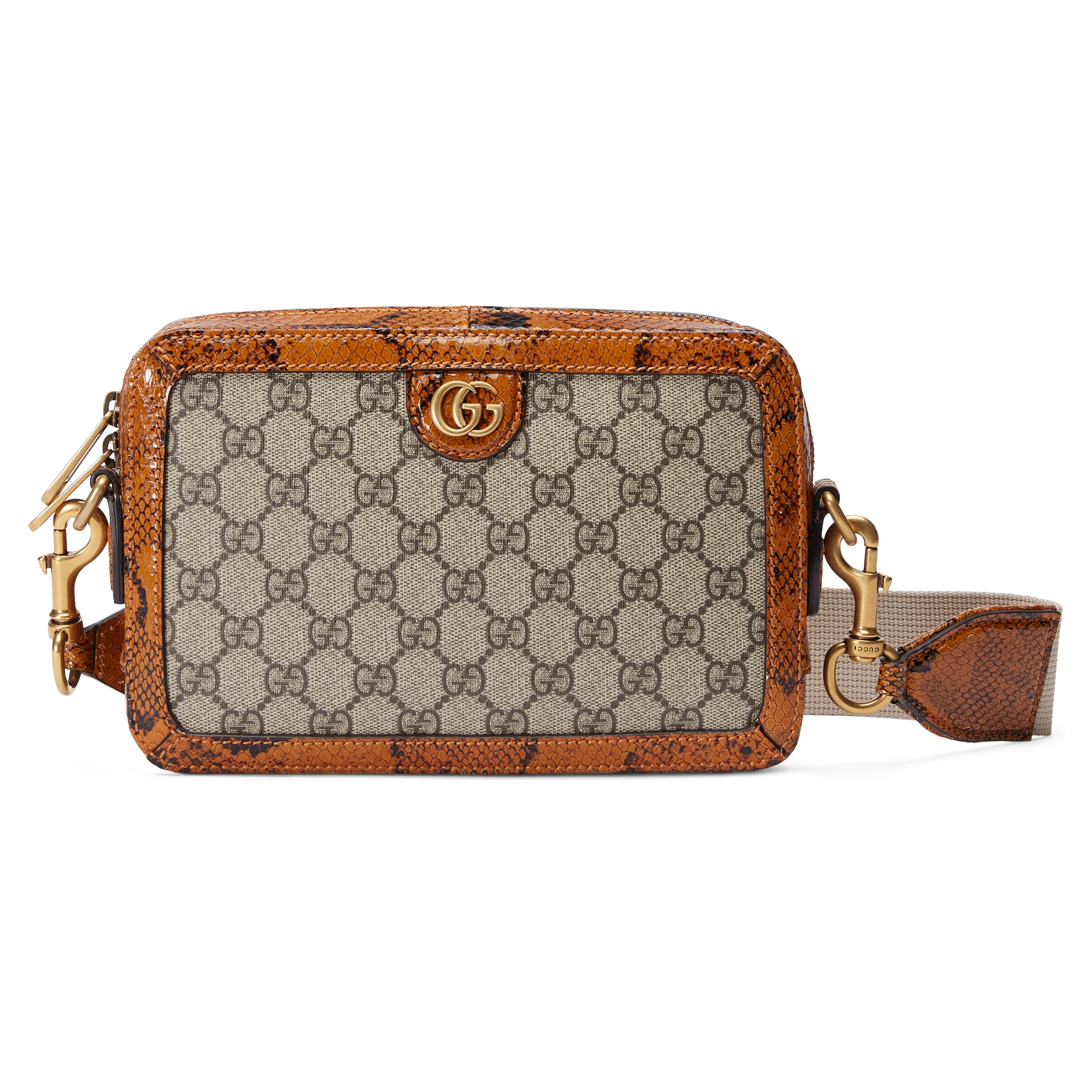 Gucci Python Trim Shoulder Bag With Double G In Brown